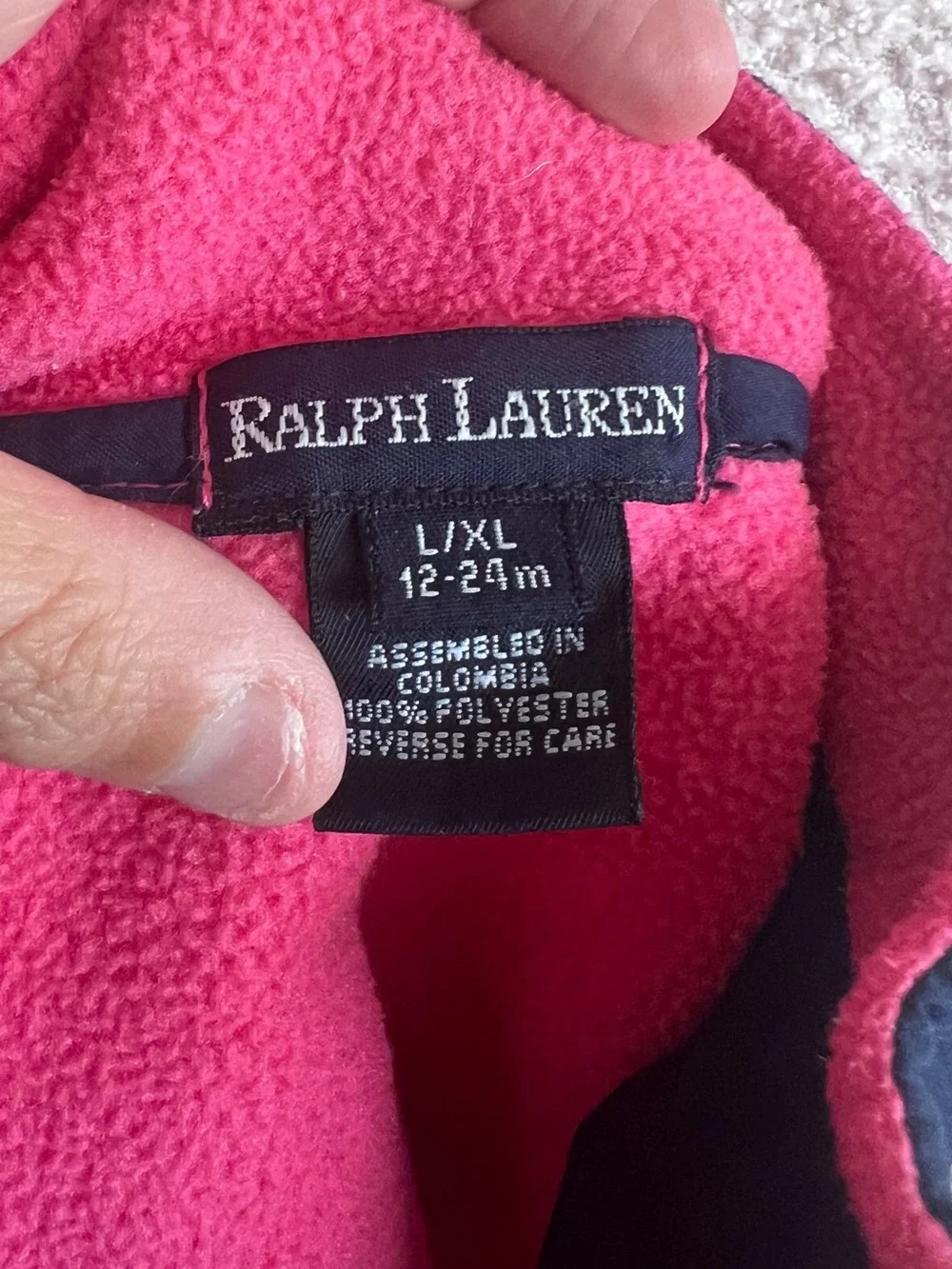 Ralph Lauren Vintage Infant Baby Girl Full Zip Pink Fleece Size 12-24 Months